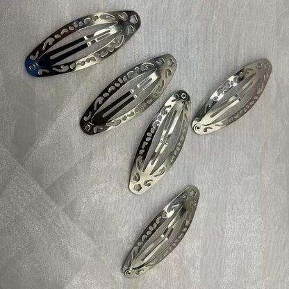 Vintage Hollowed Out Pattern Hair Clips Y2K Geometric Silver Oval Snap Hairclips Punk Metal Side Hairpin Korean Hair Accessor