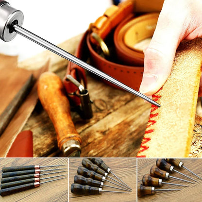 1pcs Durable Awl Tools With Wooden Handle Diy Leather Crafts Punch Tools Leather Hole Punches Stitching Tools Handmade Suppli
