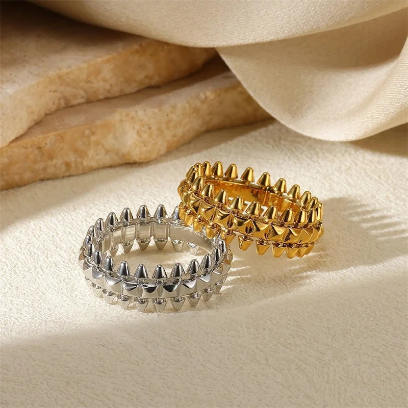 Stainless Steel Vintage Bullet Rings for Women Gold Color Geometric Rings Boho Jewelry Hip Hop Party Wedding Jewelry Gifts