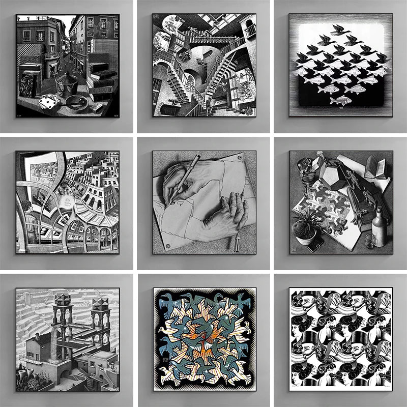 Modern Abstract Art Escher Surreal Geometric Artwork Posters Prints Canvas Painting Wall Art Pictures for Living Room Home De