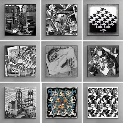 Modern Abstract Art Escher Surreal Geometric Artwork Posters Prints Canvas Painting Wall Art Pictures for Living Room Home De