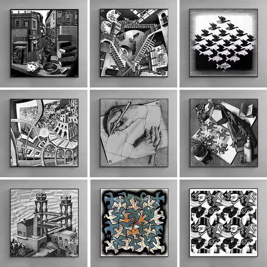 Modern Abstract Art Escher Surreal Geometric Artwork Posters Prints Canvas Painting Wall Art Pictures for Living Room Home De