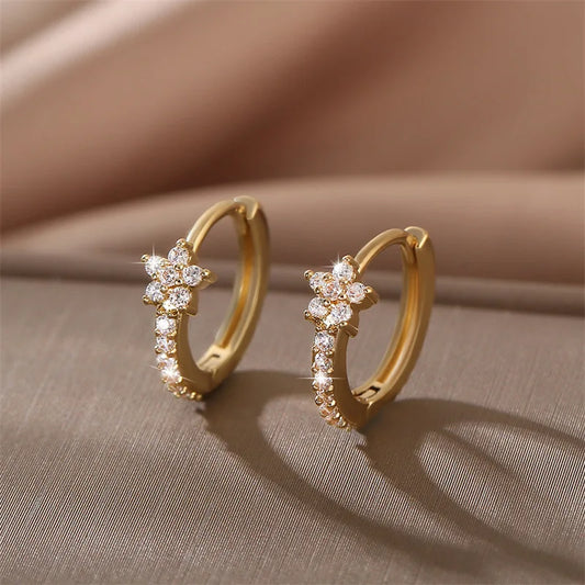Fashion Stainless Steel Zircon Star Hoops Earrings For Women Vintage Crystal Zirconia Circle Earrings Punk Unisex Rock Jewelr