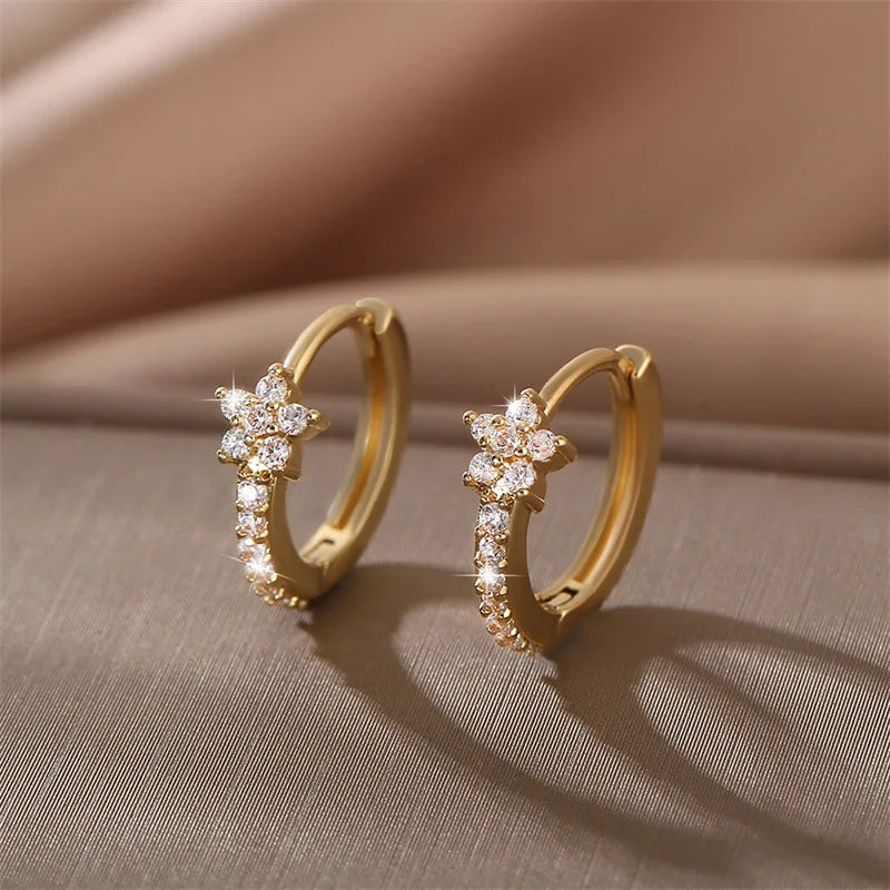 Fashion Stainless Steel Zircon Star Hoops Earrings For Women Vintage Crystal Zirconia Circle Earrings Punk Unisex Rock Jewelr
