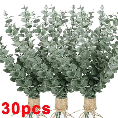 36/10PCS Artificial Eucalyptus Stems Green Leaves Fake Plants Home Flowers Bouquet Wedding Centerpiece Christmas Decoration -