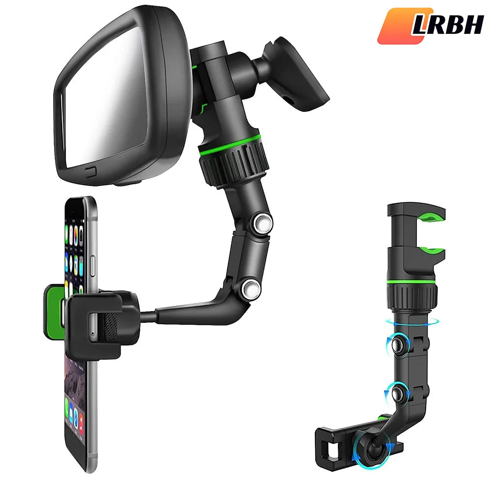 Rearview Mirror Phone Holder 360° Rotatable and Retractable Car Phone Mount Multifunctional Rear View Mirror Holder for All C