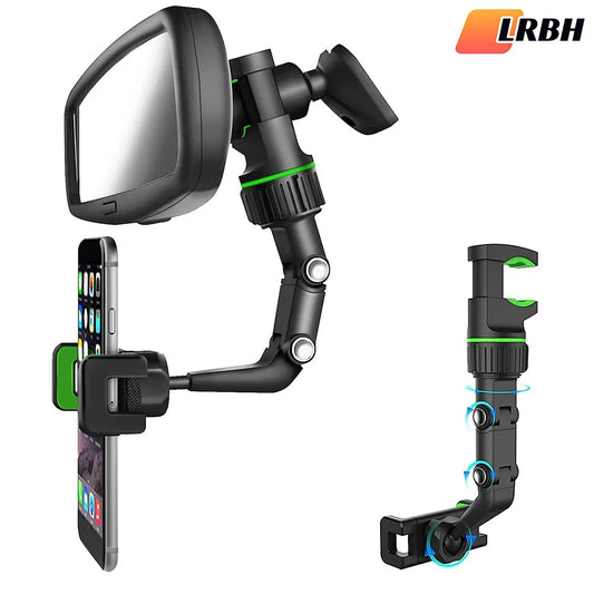 Rearview Mirror Phone Holder 360° Rotatable and Retractable Car Phone Mount Multifunctional Rear View Mirror Holder for All C