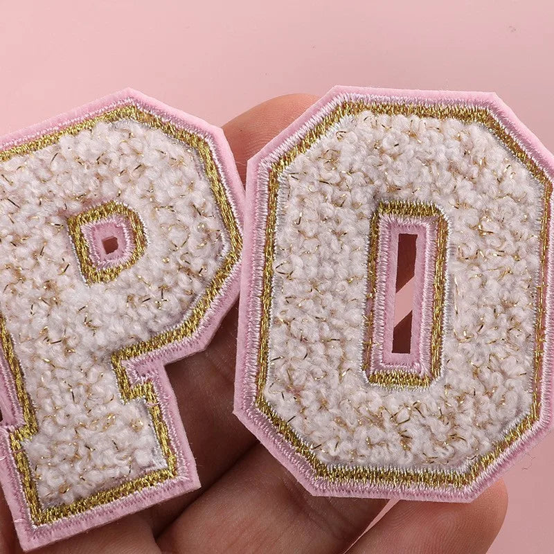 Pink Letters Towel Embroidered Iron On Sew On Patch Applique Diy Name Badges Alphabet Patches For Clothing Bag Accessories