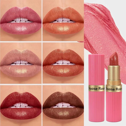 Pearlescent Pink Glitter Velvet Lipstick Metallic Waterproof Long Lasting Matte Shimmer Diamond Lipstick Women Makeup Cosmeti