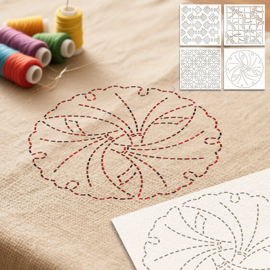 YOMDID 4pcs Sashiko Embroidery Templates DIY Embroidery Pattern Quilting Templates Reusable PET Stencils for Quilting and Cra