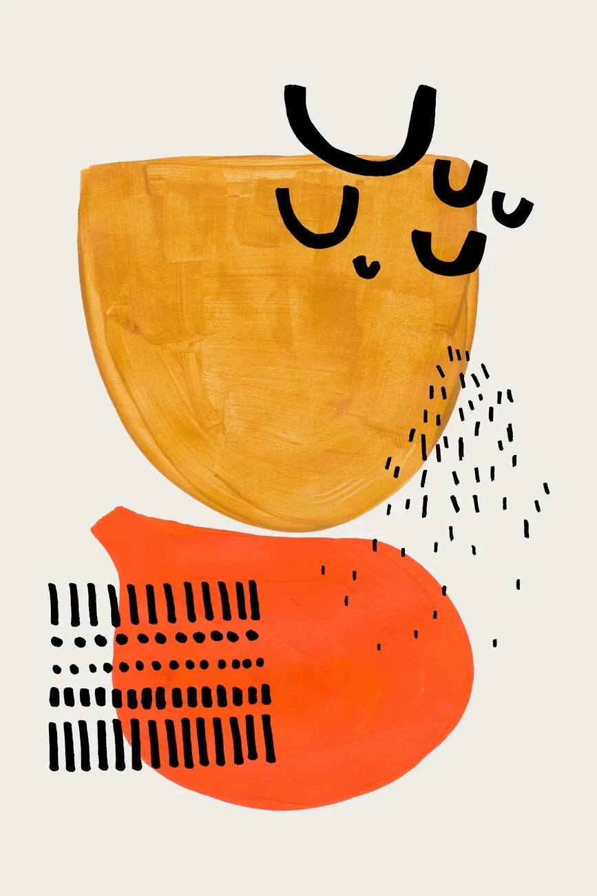 Minimalist Mid Century Watercolor Brush Strokes Poster Abstract Orange Canvas Print Painting Wall Art Picture Living Room Dec