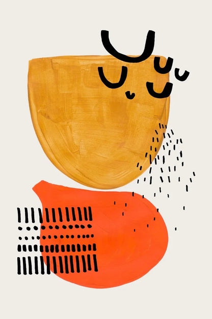 Minimalist Mid Century Watercolor Brush Strokes Poster Abstract Orange Canvas Print Painting Wall Art Picture Living Room Dec