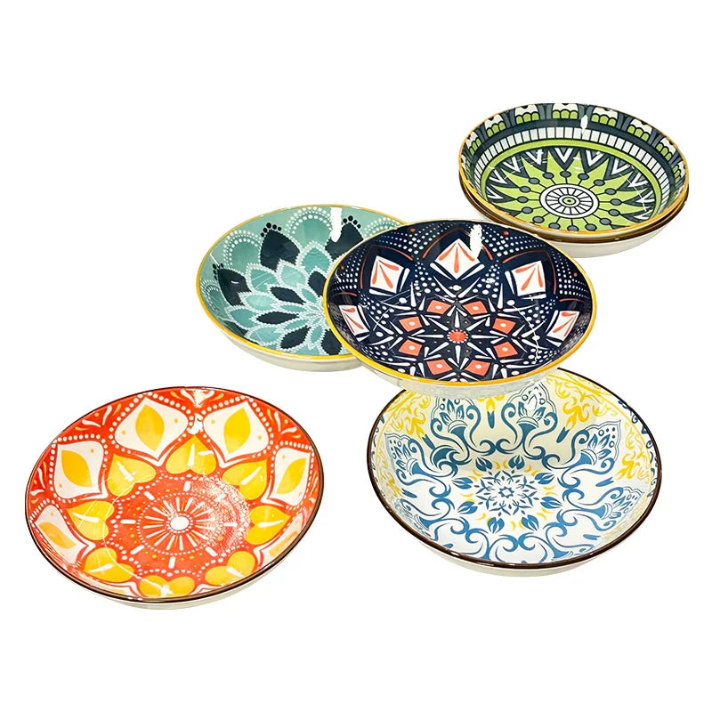 6pcs- Ceramic Bohemia Plate, Salad Plate, Appetizer, Serving Dried Fruit, Desserts And SaladsDishwasher Oven Microwave Safe