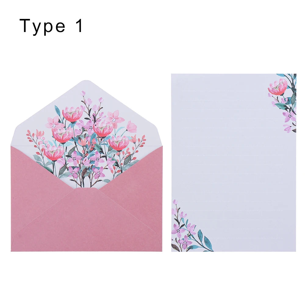 6Pcs Differrent Design Writing Paper With 3Pcs Envelopes Cartoon Pattern Vintage Floral Letter Stationery School Office Suppl