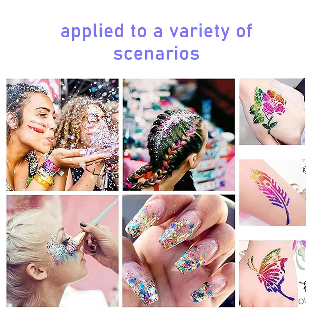 12 Color Temporary Glitter Tattoo Kit with 24 Stencils 4 Luminous Tattoo Stickers Arts Glitter Make Up Christmas Holiday Gift
