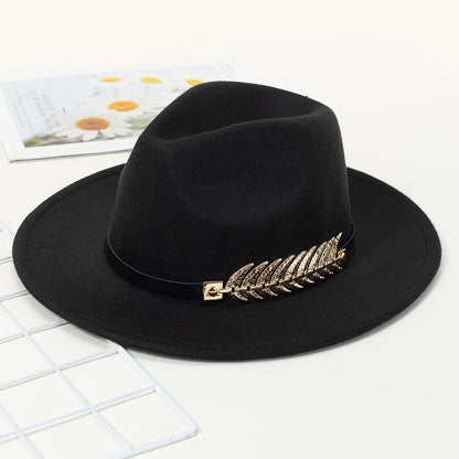 European and American foreign trade leaf decoration women's woolen hat jazz hat autumn and winter Korean version of the Briti