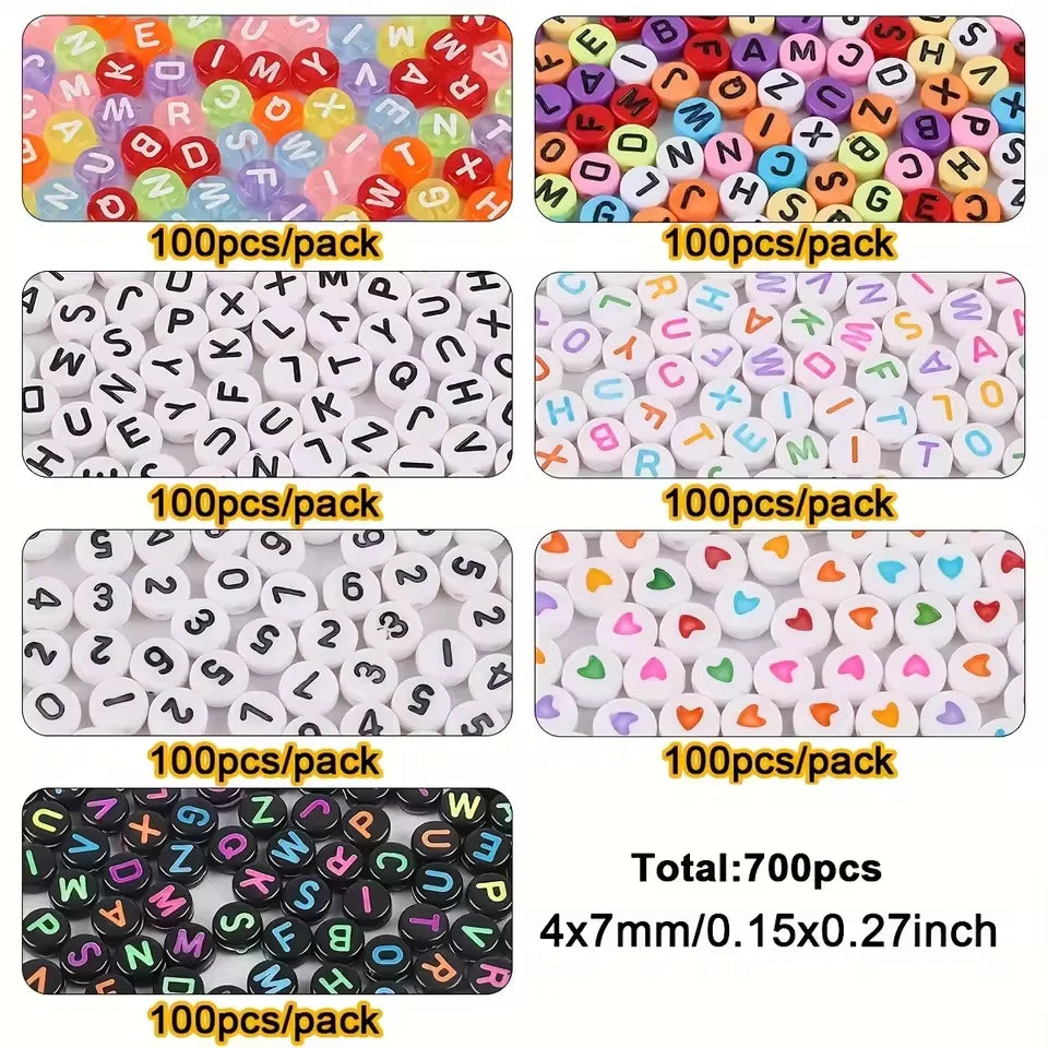 700pcs 7 Colors Round Letter Beads Acrylic Alphabet Number Beads for Jewelry Making DIY Taylor Friendship Bracelet (7x4mm)