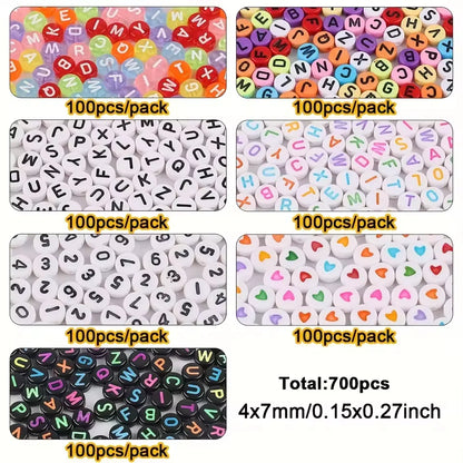 700pcs 7 Colors Round Letter Beads Acrylic Alphabet Number Beads for Jewelry Making DIY Taylor Friendship Bracelet (7x4mm)