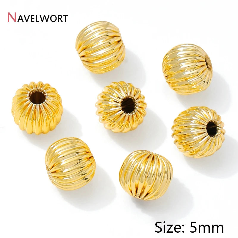 14K Gold Plated Oval Stripe Spacer Beads,Beads Separator,Brass Metal Flat Spacer Beads For Bracelet Necklace Making Accessori