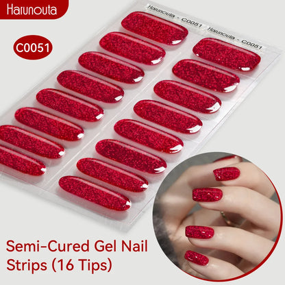 Gradient Auroras Semi Cured Gel Nail Strips Sparkly Shinning DIY Gel Polish Stickers for Nails Works with UV/LED Nail Lamps -