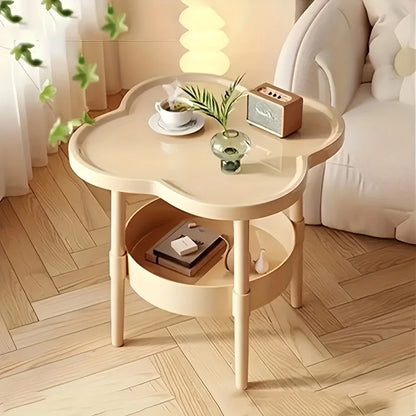 Round Side Table With Storage Shelf Space-Saving Lightweight For Living Room And Bedroom