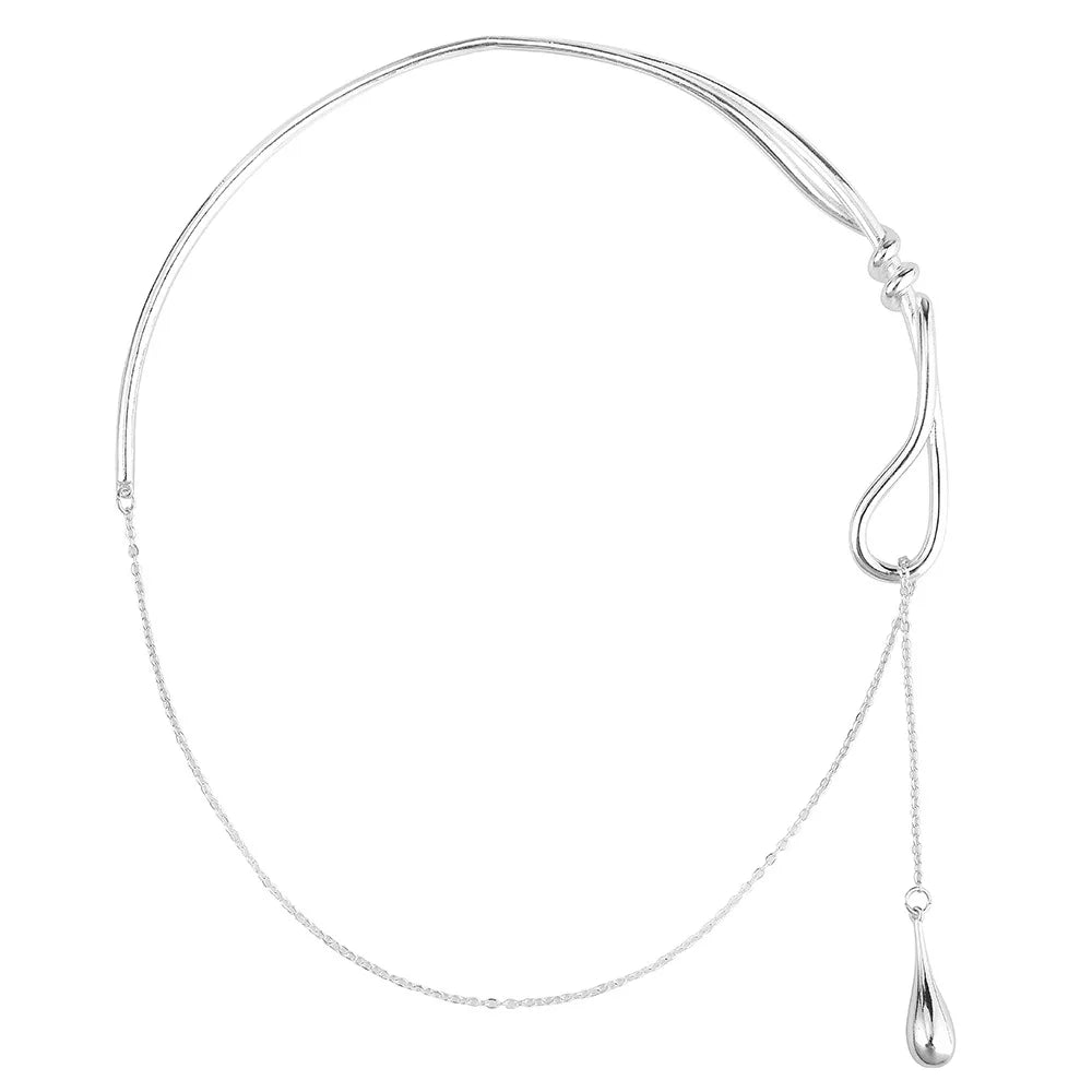 Lariat Y Necklace Choker Asymmetrical Knot Liquid Teardrop Pendant Minimalist Statement Collar Ornaments Jewelry Charms Set -
