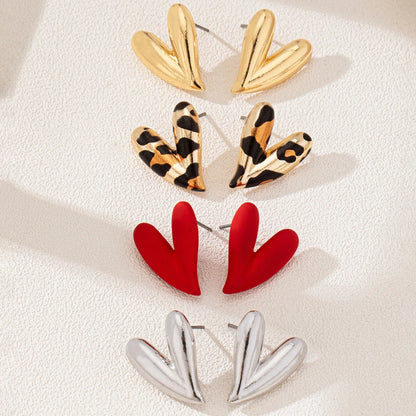 3 Pairs Elegant Design Metallic Enamel Leopard Love Heart Earring Sets Suitable for Party Valentine's Day Give To A Friend Gi