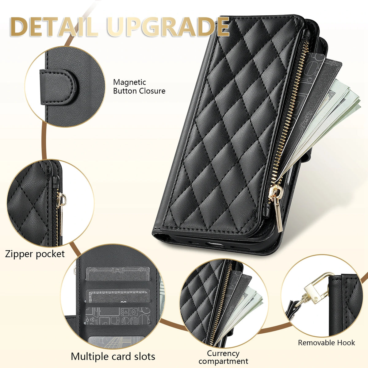 Wallet Small Fragrance Zipper Cardslot Magnetic Flip Leather Case For Samsung Galaxy A07 A15 A16 A17 A34 A35 A36 A53 A54 A55 