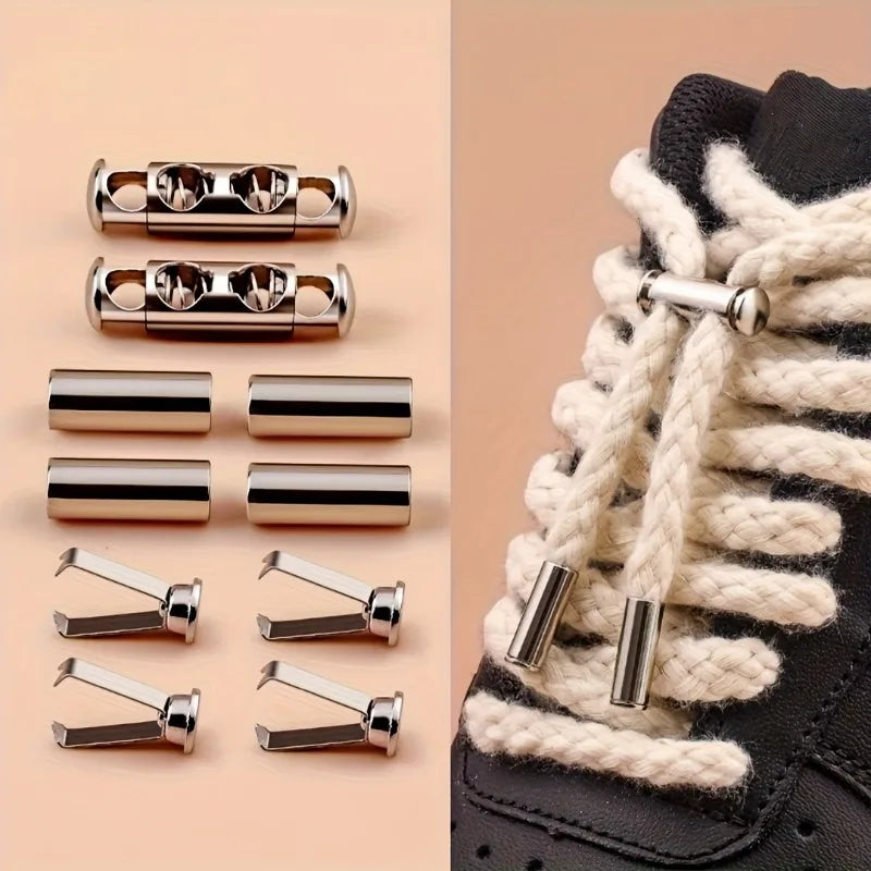 10Pcs No-Tie Shoelace Locks Spring Buckle Adjustable Metal Clips Sturdy Durable No-Install Drawstring Buckles for Hoodies Jac