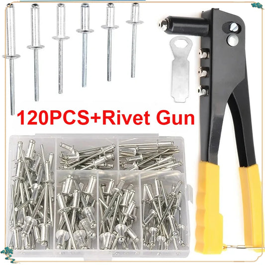 Heavy Duty Riveter Set Pop Rivet Gun and 120Pcs Blind Rivets Assortment Kit Hand Tools Rivet Nut Tool