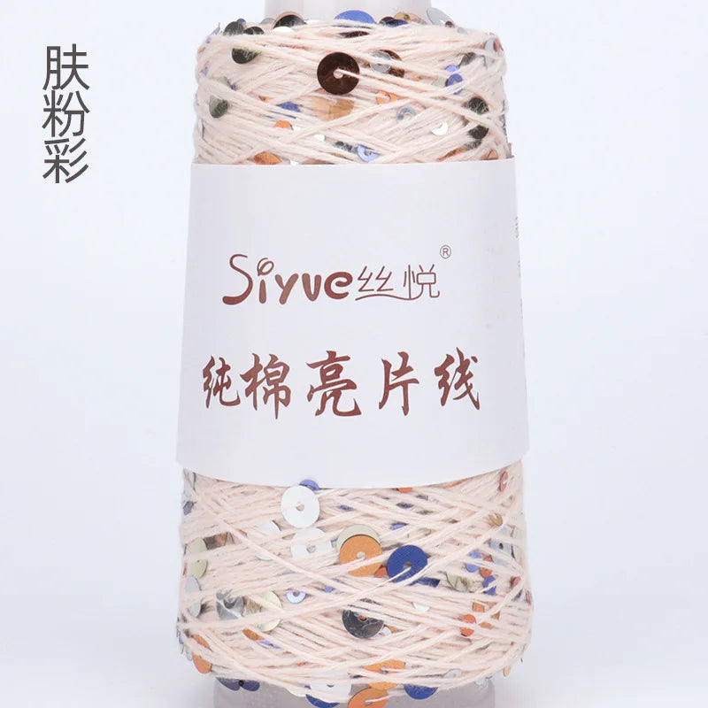 Crochet Sequin Yarn, 100g Cotton Thread, Hand Woven Yarn for DIY Accessories, Knitting Yarn for Fashion Projects, Unique Birt