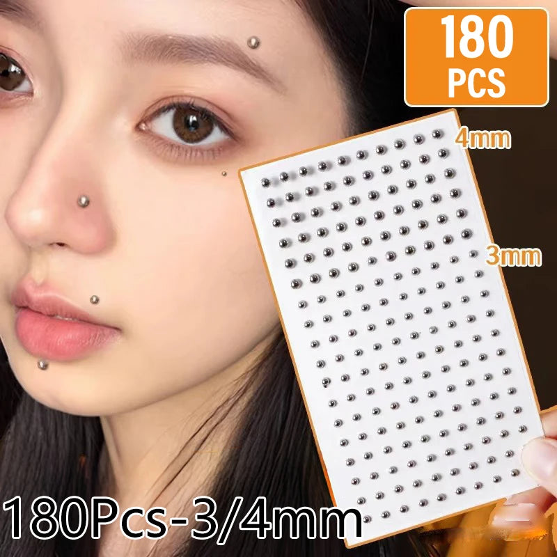 Silvery Fake Lip Eyebrow Ear Stickers Non Piercied Earring Studs Teens Hip hop Fake Nose Nails Ring Body Belly Button Jewelry