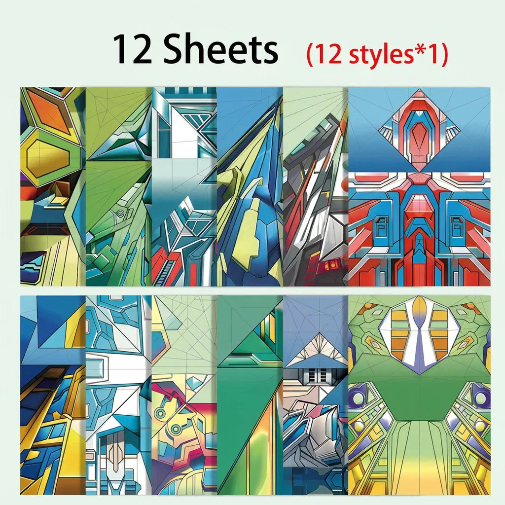 12 Styles Paper Airplane Kit Colorful Origami Paper Handmade Craft Plane Gift For Students Boys Girls - 12 sheets