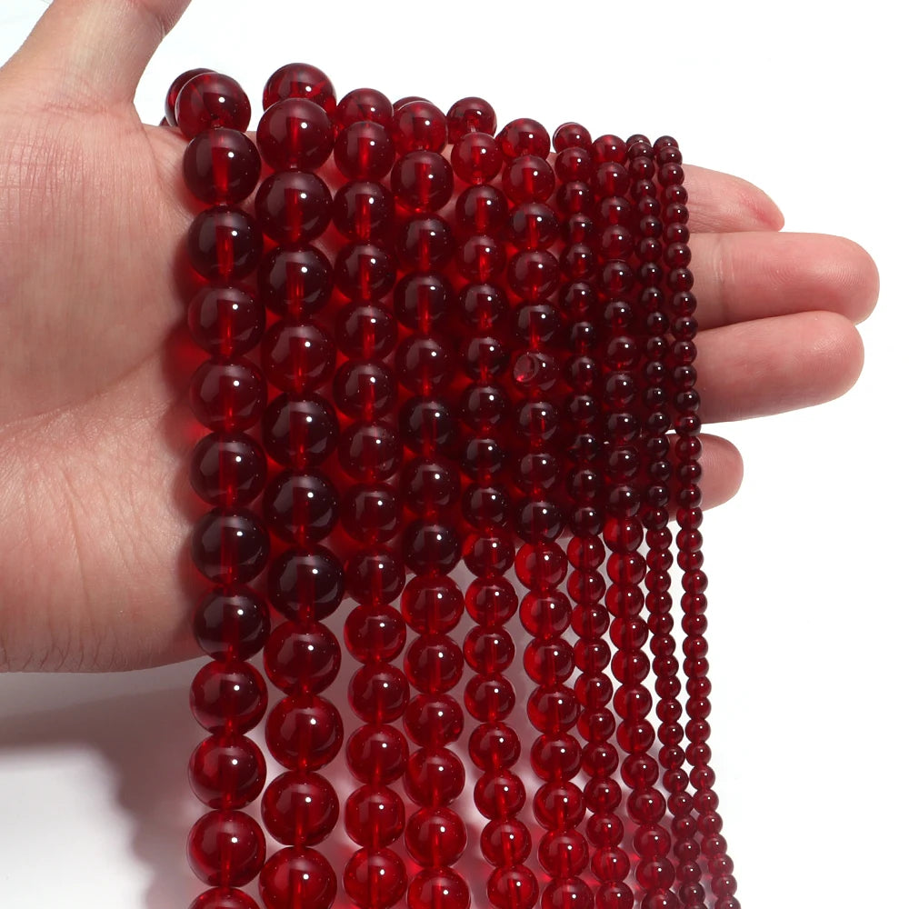 1 String Pomegranate Red Beads Loose Round Beads Glass Spacer Beads For Jewelry Making DIY Handmade DIY Bracelet Necklace Rin