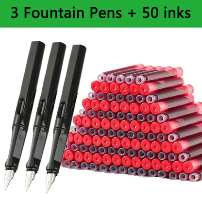 53Pcs Fountain Pen Replaceable Ink Set Black/Blue/Red ink EF School Pens Office Supplies Stationery for Writing Calligraphy P
