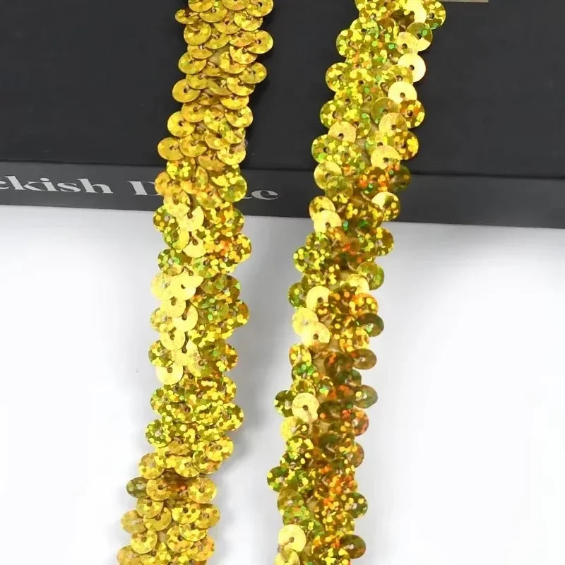 2-20M 2cm Sequin Lace Fabric Elastic Band for Dance Dress Decor Laces Trims Stetch Tape Clothing Trimming Ribbon DIY Accessor