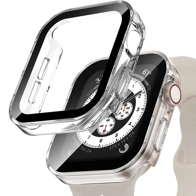Glass+Case for Apple Watch 42 46mm 45mm 41 49 44mm 40 Mm Straight Edge Screen Protector Cover Case iWatch SE 6 7 8 9 10 11 Ul