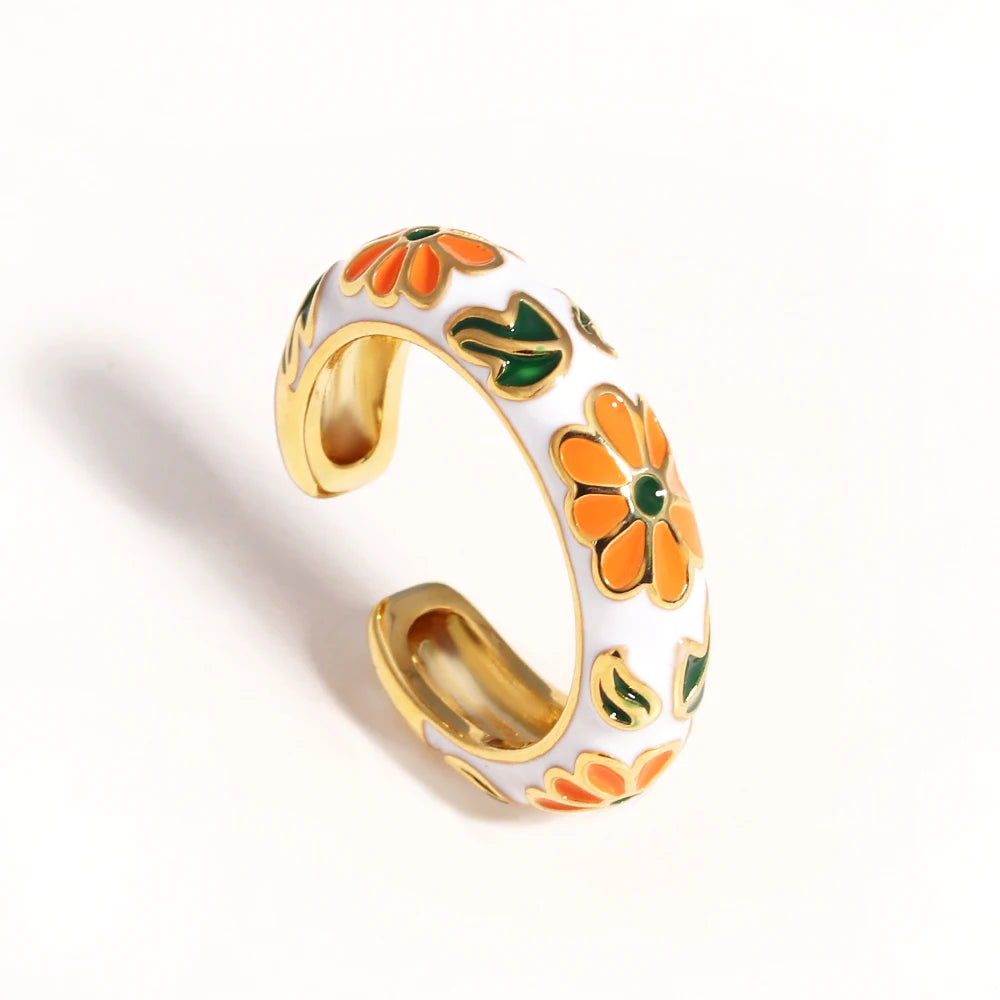 Vintage Colorful Enamel Flower Rings Trendy Geometric Female Minimalist Flower For Ladies Wedding Party Engagement Jewelry Gi