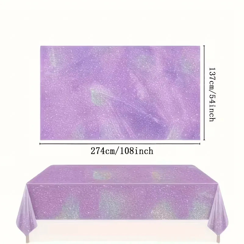 1/3pc Purple Iridescent Disposable Tablecloth Rainbow Laser Birthday Decoration Tablecloth for Bridal Wedding Party Supplies