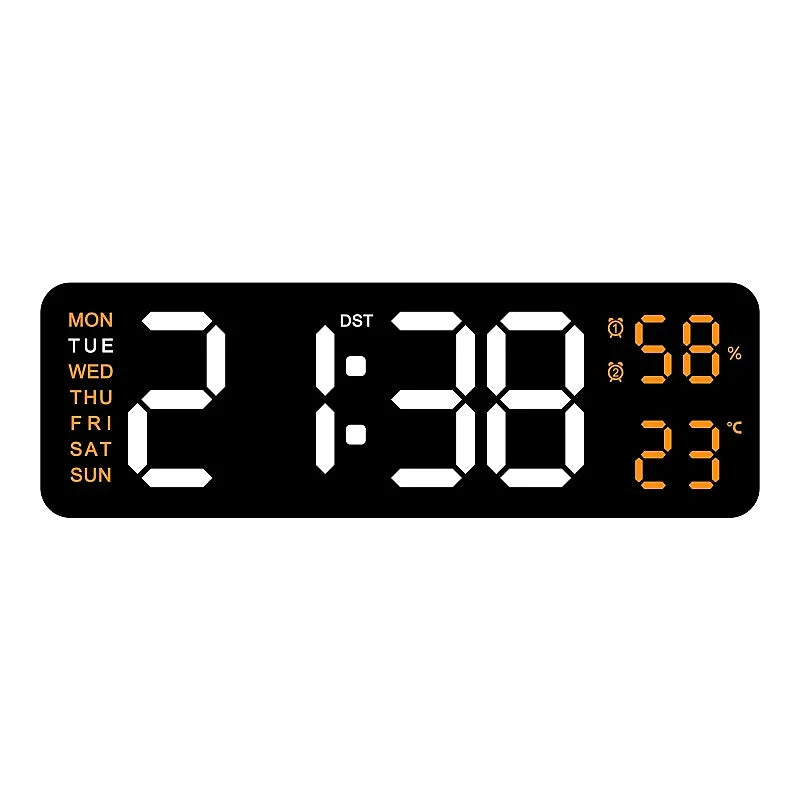 9 Inch Large Digital Wall Clock USB Powered TEMP Humidity Week Auto Dimmer DST Table Clock 12/24H Electronic LED Alarm Clock 