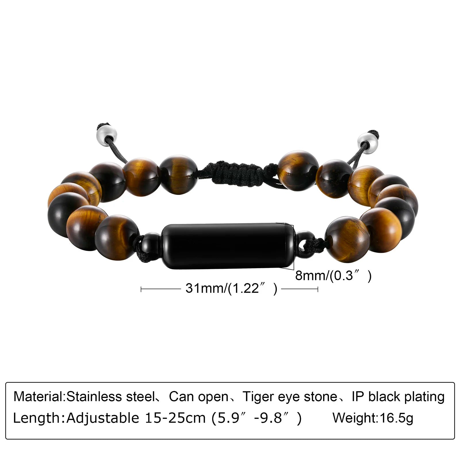 Cremation Urn Man Bracelets Adjustable Tiger Eye Beads Chain Wristband Pet Family Papa Ashes Holder Stainless Steel Jewelry -