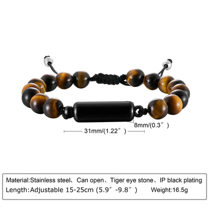 Cremation Urn Man Bracelets Adjustable Tiger Eye Beads Chain Wristband Pet Family Papa Ashes Holder Stainless Steel Jewelry -