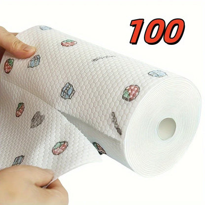 50 100pcs/roll Dishcloth Absorbent Thickened Kitchen Paper Dry Wet Use Non Greasy Random Pattern for Sink Cleaning Dishwashin