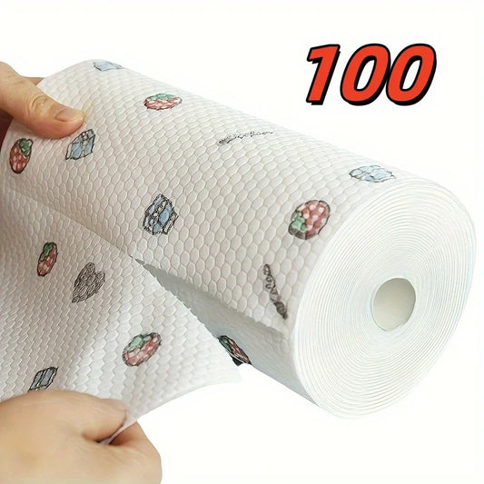 50 100pcs/roll Dishcloth Absorbent Thickened Kitchen Paper Dry Wet Use Non Greasy Random Pattern for Sink Cleaning Dishwashin