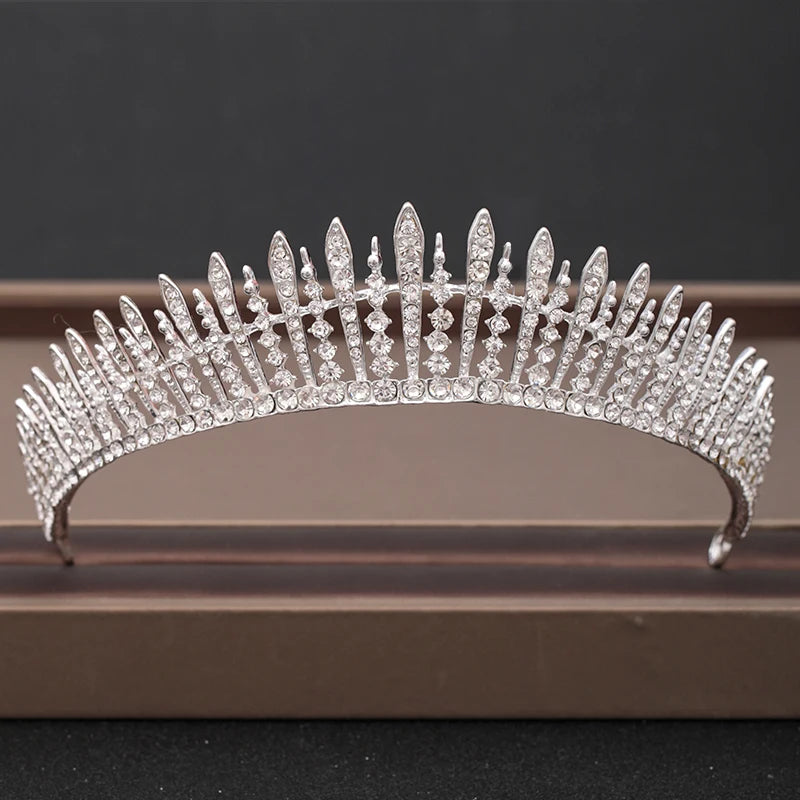 Bridal Baroque Rhinestones Crystal Tiaras Wedding Crown Hair Jewelry for Women Party Crowns Bride Accessory - Silver J