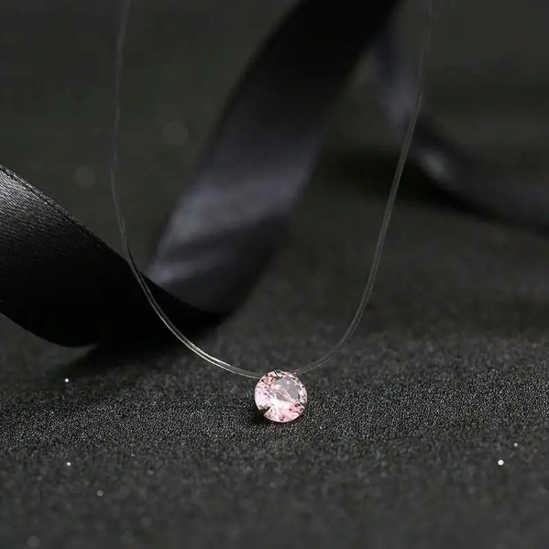 Fashion Shiny Crystal Necklace Zircon Pendant Transparent Fishing Line Invisible Ladies Necklace Jewelry Clavicle Chain Chock