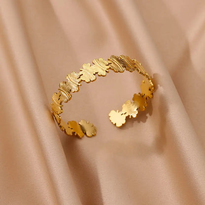 Vintage Flower Bangles For Women Gold Color Stainless Steel Flower Bangles Bracelets Femme Jewelry Party Gift pulseras - B165