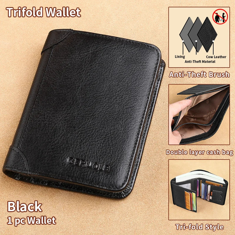 GERUOLA Slim RFID Shielded Genuine Leather Wallet for Men-Multifunctional ID & Credit Card Holder Dark Brown with Embellishme