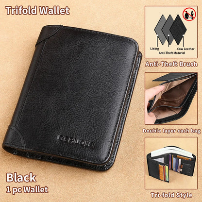 GERUOLA Slim RFID Shielded Genuine Leather Wallet for Men-Multifunctional ID & Credit Card Holder Dark Brown with Embellishme