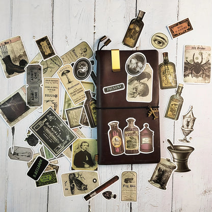50PCS/Pack Vintage Potion Bottle Labels Stickers Retro Horror Gothic Stickers For Suitcase Scrapbooking Laptop Decorative